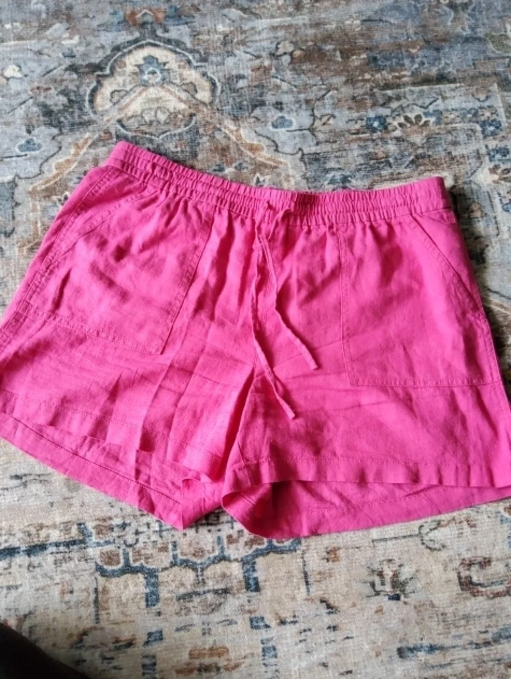 J. Crew Linen Bright Pink Drawstring Ladies Shorts with Pockets Medium